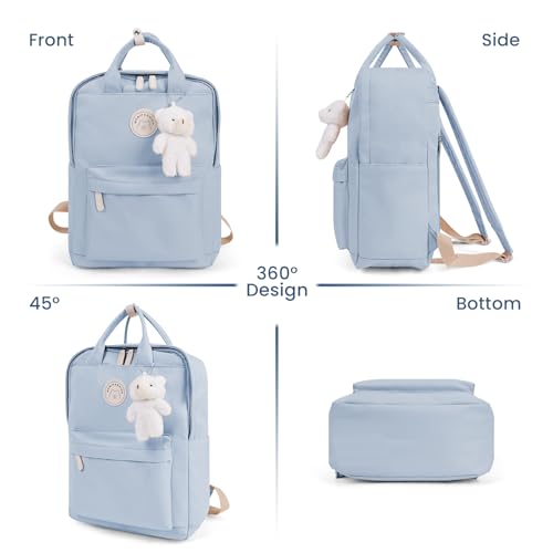 TIAASTAP Aesthetic Backpack School Bags for Girls Kawaii School Backpack with Cute Pendant Preppy School Bag for Kids Boys Teenage Primary Secondary Middle School (Blue)