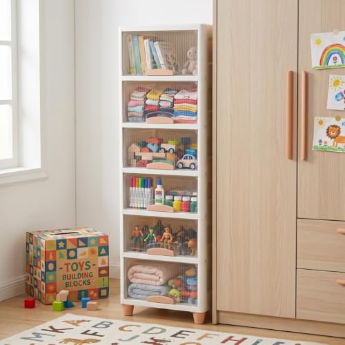 Image of Ash & Roh Multi-Layer Plastic Storage Cabinet with Transparent Flip Door | Space Saving Organizer for Kitchen, Bedroom, Office | Foldable Stackable Storage Almirah for Clothes | Dustproof Storage Rack