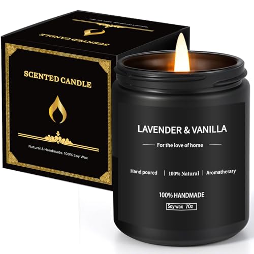 Alikiai - Large Scented Candles for Men - Lavender & Vanilla Candles for Home Scented, Masculine Black Candle Gift for Women & Men, Gifts for Birthday, Natural Soy Wax