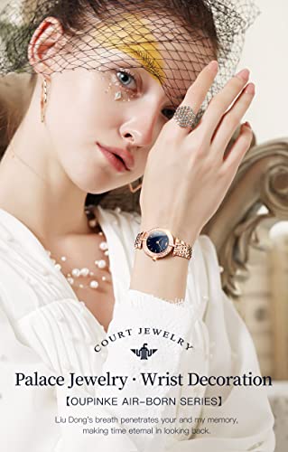 Oupinke Watches For Women Full Diamond Women Wrist Watch Rose Gold Luxury Elegant Dress Swiss Quartz Blue Sapphire Crystal Ladies Watch Gift #TOP2