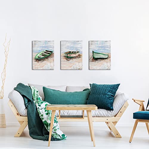 Klvos Boat Painting Wall Art Abstract Coastal Beach Canvas Pictures Prints Turquoise Framed Nautical Artwork For Bathroom For Living Room Bedroom Home Decoration 12X16Inchx3Pcs #TOP2