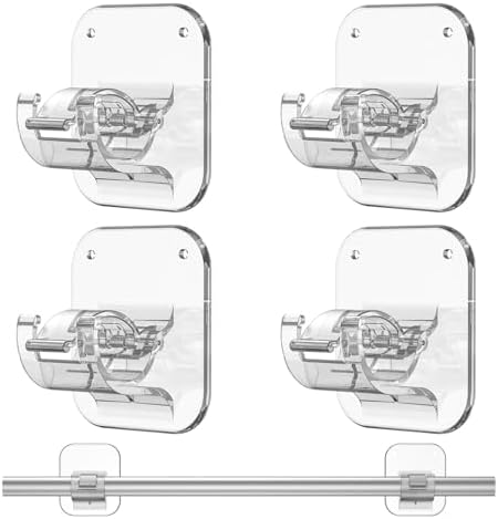 No Drill Curtain Rod Brackets No Drilling Holder 40LB - Renter Friendly Self Adhesive Hooks for Apartment Dorm ...