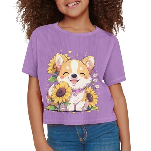 Image of Girls Summer Crop Top Outfits Short Sleeve T Shirts Kids Cute Clothes Tees Blouse