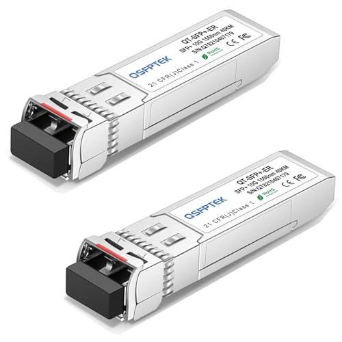 Image of QSFPTEK 10GBASE-ER SFP Module, SFP+ 1550nm 40km Duplex LC SMF DOM Optical Networking Transceivers, MINI GBIC Compatible SFP-10G-ER, and Other Open Switch, 2pcs