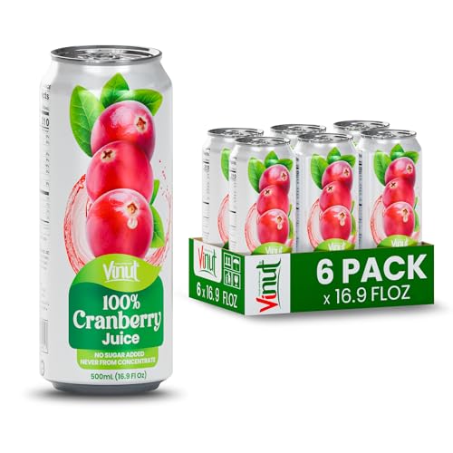 Image of VINUT 100% Cranberry Juice, No Added Sugar, Not From Concentrate, 16.9 fl oz (500 mL) Can, Pack of 6