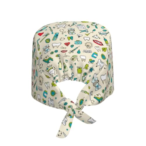 Image of Surgical Caps Men Women, Scrub Cap with Sweatband Adjustable | Tie Back Nurse Cap, Nursing Breathable Working Hat, Scrub Cap, Medical Hats