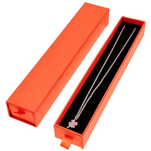 GymRichy 2 Pieces Long Chain Necklace Jewelry Gift Box, 8.3 x 1.6 x 1.2 Inch Small Long Necklaces Pendants Bracelets Jewelry Display Box for Wedding, Engagement, Valentine's Day (Orange)