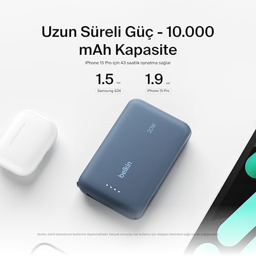 Belkin BoostCharge Power Bank, Entegre Kablolu Taşınabilir Şarj Cihazı 10K PD 20W - USB-C Güç Dağıtımı, iPhone Power Bank iPhone 16 Serisi, iPad Pro, Galaxy S24 ve Daha Fazlası için Hızlı Şarj - Görsel 4