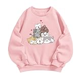 KEEVICI Cute Cat Sweatshirt For Girls Kawaii Graphic Sweatshirts Kids Animal Print Long Sleeve Shirts Cartoon Hoodie Pullover(Pink,130)