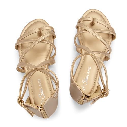 Image of Shoe Land Gladiator Sandals for Women - Strappy Flat Sandals with Ankle Strap & Back Zipper | Fisherman Thong Strappy Style for Walking, & Daily Wear | Trendy 2025 Summer