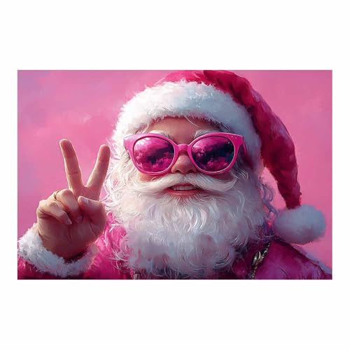 Tableaux de Noël pour salon moderne, toile père Noël rose et poétique