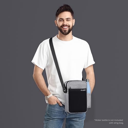 Image of CRALOFT Office Travel Sling Bag for Man and Women 11.5 inch Water-Resistant Premium Polyester Crossbody Shoulder Bag for Men with Bottle Holder Multi-pocket Messenger Side Bags for iPad Mobile Passport