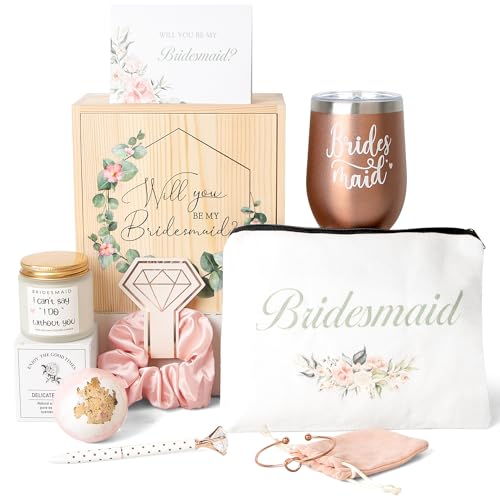 Frerdui bridesmaid proposal gift wooden box with contents displayed