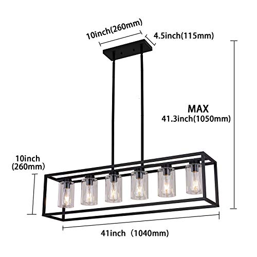 Xilicon Dining Rooms Black Chandeliers,Kitchen Island Farmhouse Lighting Fixture Industrial Rustic Ceiling Hanging 6 Light Modern Pendant Light With Glass Shade #TOP1