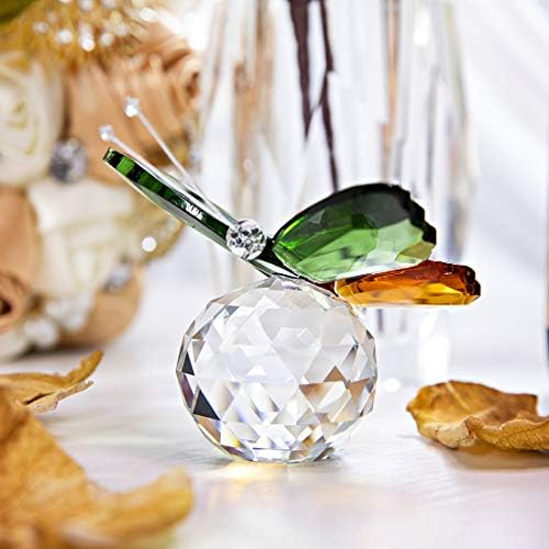 H&D HYALINE & DORA Crystal Green Butterfly Figurine with Ball Base,Glass Animal Paperweight Ornament for living room,Souvenir Birthday Gifts Home Decor
