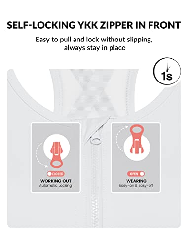 Image of Yvette High Impact Zip Front Sports Bra for Women | Supportive, Breathable Mesh Racerback, Nonremovable Cups, Wireless, Easy on and off, Running