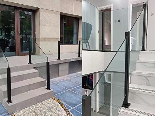 Glass Railing Post Kit for Commercial Outdoor Deck - Stainless Steel Balustrade System, Floor Standing Handrail, 90cm Height, Square Design, Durable & Stylish