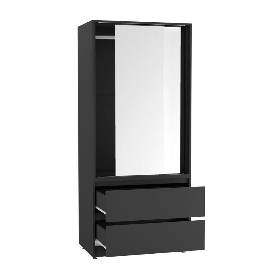 URBNLIVING 2-Door 2-Drawer Sliding Wardrobe, Modern Bedroom Storage Cupboard with Hanging Rail, Smooth Silent Sliding Doors, Adjustable Feet, Safety Wall Fixing and Mix or Match Carcass & Door Colours