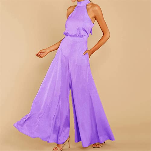 Lnmuld Womens Jumpsuits Casual Women Ladies Halter Neck Tie Back Jumpsuit Solid Color Women Full Length Large Leg Pants #TOP1