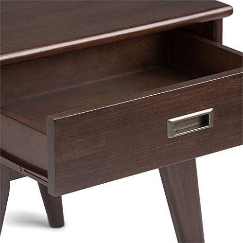 Simplihome Draper Solid Hardwood 22 Inch Wide Rectangle Mid Century Modern End Side Table In Medium Auburn Brown With Storage, 1 Drawer, For The Living Room And Bedroom #TOP4