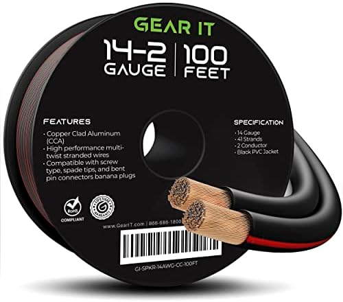 14AWG Speaker Wire, GearIT Pro Series 14 AWG Gauge Speaker Wire Cable (100 Feet / 30.48 Meters) Great Use for Home Theater Speakers and Car Speakers Black