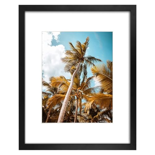 Image of Frametory, 16x20 Black Picture Frame - Display Pictures 11x14 Photo with Mat - High Definition Real Glass- Wide Molding (16x20, Black)