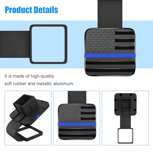 Sandfren 2 Inch Trailer Hitch Cover, American Flag Vehicle Square Mouth Protection Hook Dust-Proof Plug Cap, Auto Receiver Tube Hitch Plug Insert Accessories, Universal for SUV Truck RV (Black/Blue