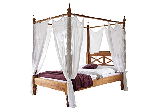 Lit à baldaquin 160x200cm - Bois Massif de Palissandre huilé - Nature Brown # 531