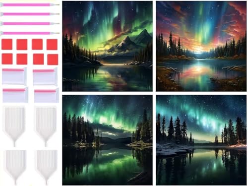 Peinture Diamant 5D Broderie Cristal de prestige : 4 toiles 90x90cm motif Lac Aurora