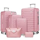 LARVENDER Luggage 6 Piece Sets Hardside Expandable Suitcases with Spinner Wheels TSA Lock, Lightweight Travel Carry On Luggage Sets for Women, Pink