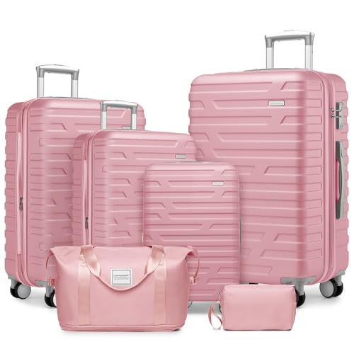 LARVENDER Luggage 6 Piece Sets Hardside Expandable Suitcases with Spinner Wheels TSA Lock, Lightweight Travel Carry On Luggage Sets for Women, Pink