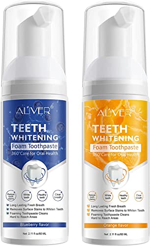 Teeth Whiten Foam Toothpaste 2 Pack,Natural Ingredients Baking Soda,Ultra-Fine Mousse Foam Deep Clean Gums,Stain Removal,Oral Care Toothpaste Replacement Mouth Wash Water With Fruit Flavor #TOP22