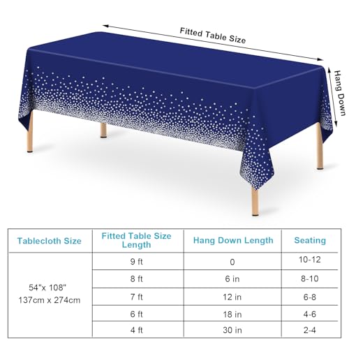 Image of Mulbozy 2 Pcs Navy Blue and Silver Dot Table Cloth,Disposable 54x108 inch