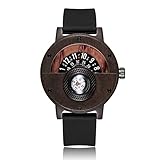 Compass Watches for Men, Turntable Wooden Watch, Lightweight Handmade, Quartz Sports Watch (Black)
