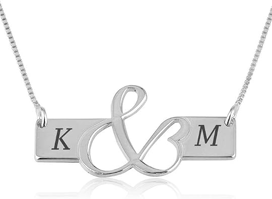 925 Sterling Silver Personalized Two Letter Name Engraved Horizontal Bar Pendant Necklace for Couple