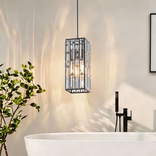 LOZOHOM 5" Black Crystal Pendant Lights Kitchen Island, 6 lb Sturdy Modern Bathroom Pendant Light Fixtures,Adjustable Hanging Island Lighting for Bedroom Dining Room Over Island, 1 Pack — view 2