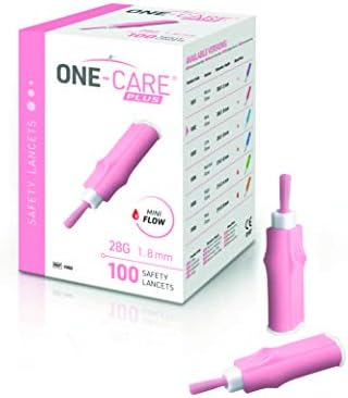 MediVena ONE-CARE Plus Safety Lancets, Contact-Activated, 28G x 1.8mm, 100/bx, Sterile, Single-Use, Easy Fingerstick for Comfortable Glucose Testing
