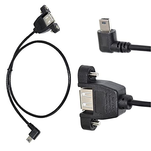 Mini 5Pin ケーブル USB2.0 (メス) - Mini 5Pin (L型右向オス) 変換アダプタ キコネクタ付き 高速 480Mbpsのデータ転送同期リード 、Mini 5Pin 延長ケーブル 50CM