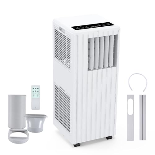 Portable Air Conditioner 7000 BTU, Quiet 3‑in‑1 Mobile Air Conditioner with Cooling, Fan and Dehumidifier, for Rooms Up to 400 Sq ft, 2 Fan Speeds, 24‑Hour Timer, LED Display, Remote Control
