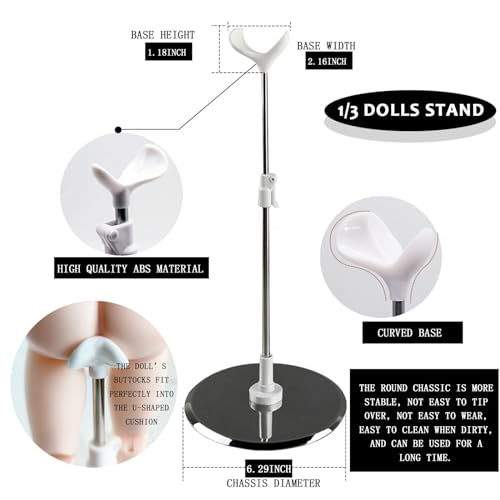 Fayiqke Doll Metal Stand Display Holder, Adjustable Waist Clip Stainless Stent Model for 1/3 1/4 1/6 1/12 Bjd-Dolls Action Figures ,8''-24''Support Frame Stand Accessories (Base-1/3) - Thumbnail 2