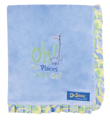 Trend Lab Dr. Seuss Ruffle Trim Receiving Blanket, Oh! the Places You'll Go! Blue