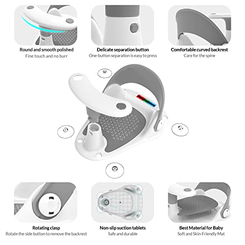 Reiktlud Baby Bath Seat,Baby Bathtub Bath Seat For Sit-Up,Infant Bath Seat,Bath Seat For Baby 6-36 Months,Water Thermometer–Non–Slip Soft Mat–With 4 Secure Suction Cups Provides Backrest Support(Gray) #TOP4