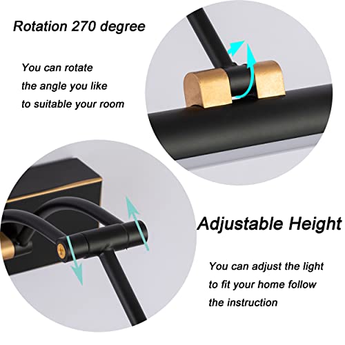 Image of Modern Adjustable 270 Rotatable Black Gold LED Vanity Light, 23.6 Inch Black Gold Bathroom Light Over Mirror (5000K White Light)