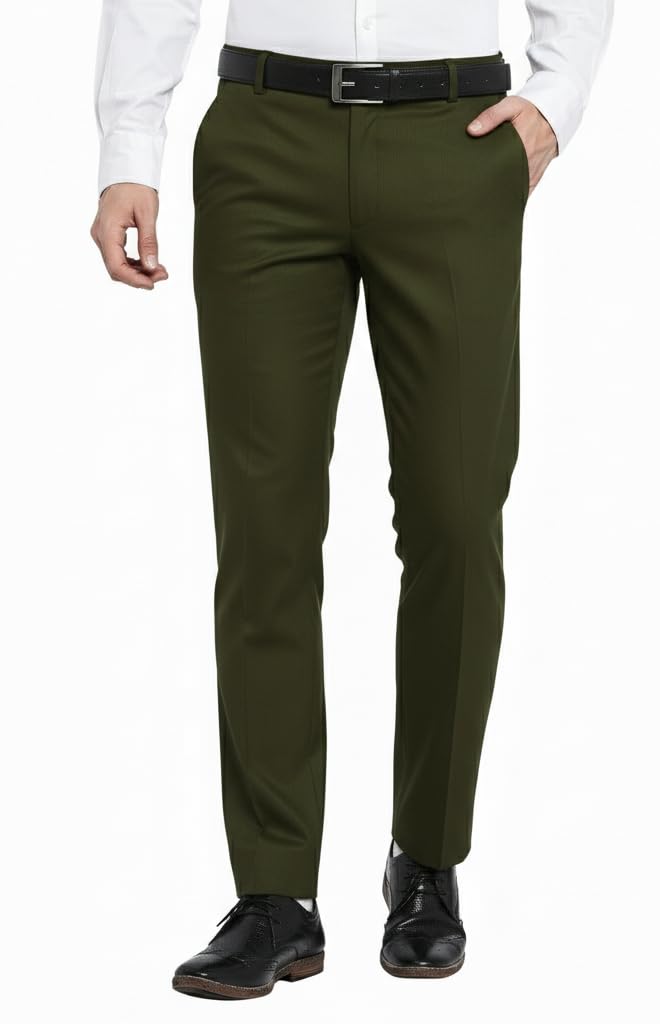 villain Men's Formal Dress Pants, Olive Green, Classic Fit, Business Casual Trousers with Belt Loops-picture-33
