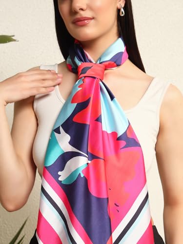 Image of Ravaiyaa - Attitude is everything Women Silk Digital Print Large Square Scarf Breathable Lightweight Neckerchief Printed Headscarf 40 inch x 40 inch Inch