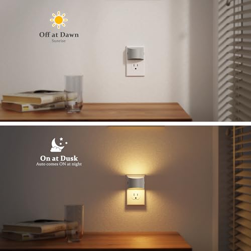 Image of JandCase Night Light, Automatic Night Lights Plug into Wall,2 Pack Dusk to Dawn Sensor Nightlight, 3000K Soft White Brightness Adjustable Nightlight for Kids Bedroom Hallway Kitchen Decor