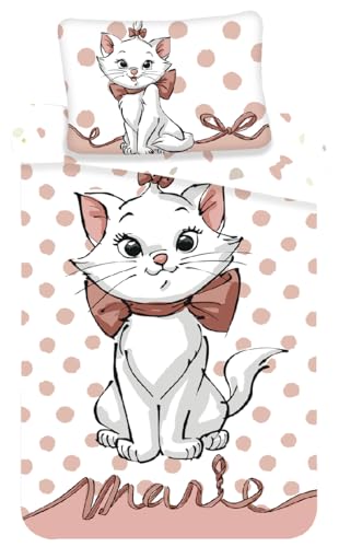 Parure de lit Enfant Disney Marie Aristochats, Housse de Couette 100 x 135 cm + taie d'oreiller 40 x 60 cm, 100% Coton