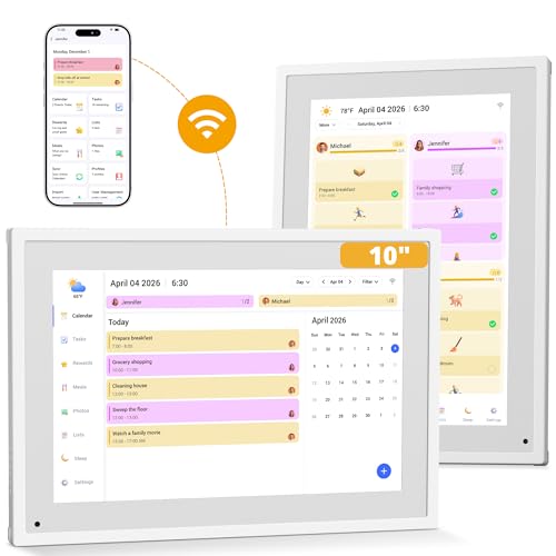 OLIVEW Digital Calendar 10.1 Inch, 1080P Full HD WIFI Interactive Touchscreen Electronic Calendar & 2026 Smart Family Planner, Chore Chart for Multiple Kids, Rewards & Picture Frame, Desk Mount