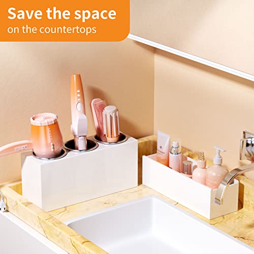 NIUBEE Hair Tool Organizer, Acrylic Hair Dryer and Styling Holder, Bathroom Countertop Blow Dryer Organizer, Vanity Storage Stand for Accessories, Makeup, Toiletries (White)
