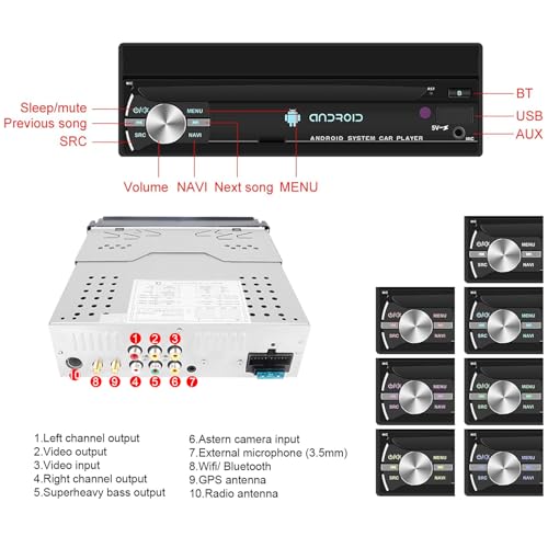 Hodozzy Android Single Din Car Stereo with Carplay Android Auto GPS Navigation, Flip Out 7 Inch Touch Screen Car Radio Bluetooth Wifi FM Radio/USB/AUX SWC Reverse Camera Screen 1 Din Android - Image 7